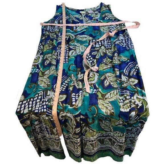 CM Shapes Womans Floral Jumpsuit Size 0X Rayon Hawaiian Sleeveless Blue Green - Picture 9 of 9